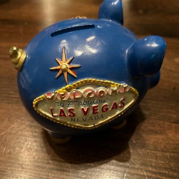 Fabulous Las Vegas Nevada Blue Gold Money Piggy Bank Fun Colorful Home Decor - Picture 6 of 6